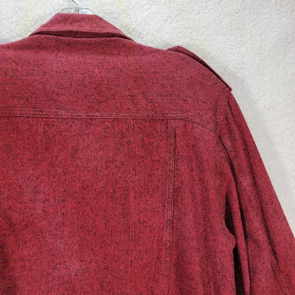 Objects Gold Burgundy Collared Silk Lightweight Classic Shacket Jacket Coat - Picture 8 of 13